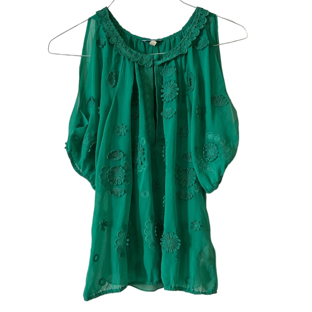 Anthropologie Green Floral Blouse